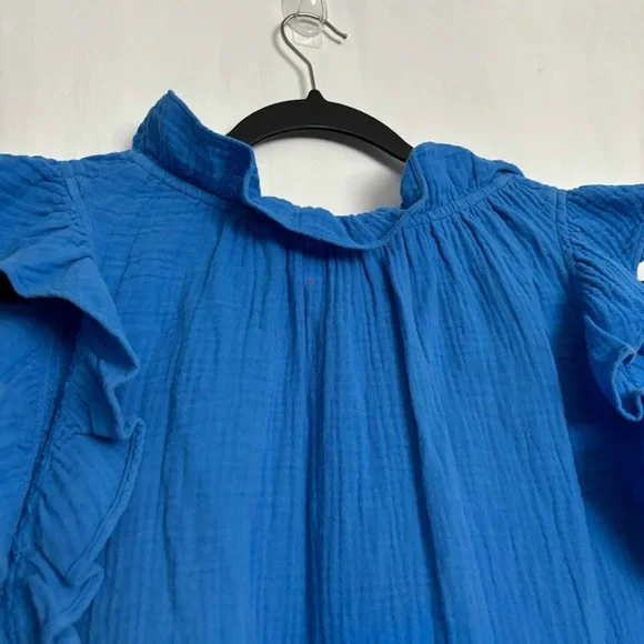 Xirena Bex Cotton Ruffle V-Neck Top in Deep Wave Size XS NEW Gauze Lightweight - Picture 7 of 14